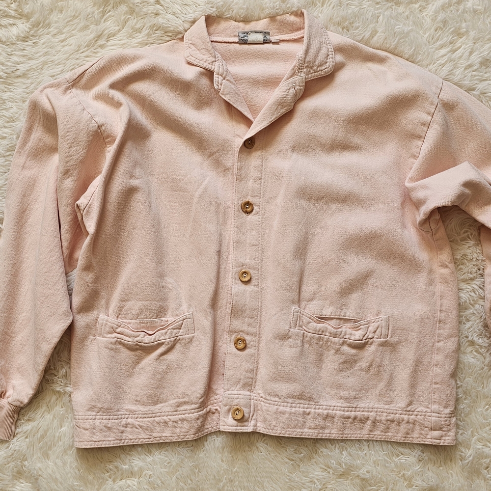 Vintage 1990s Linen Work Jacket Oversized Womens Small Medium Cabincore